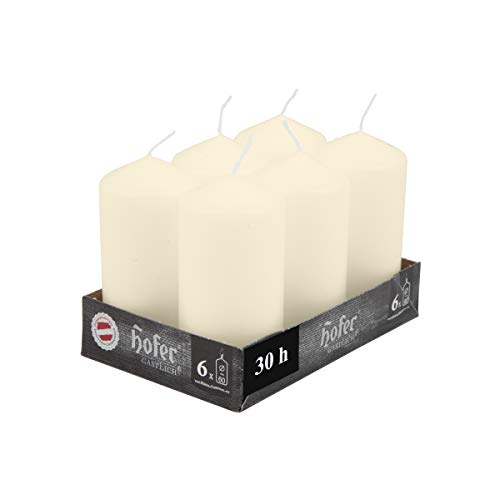 Hofer Velas Pilar - Paquete de 18 piezas - 30 horas de tiempo de combustión - Marfil - 6 cm x 12 cm - Cera sin perfume, sin goteo, larga duración, calidad de la UE