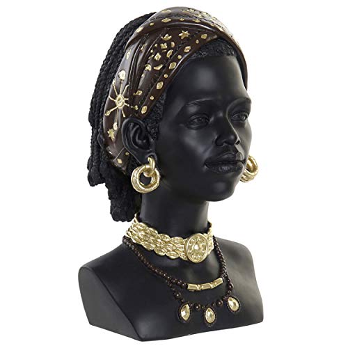Hogar y Mas Figura Africana de Resina Realista, Africana con toques Dorados y Acabado Brillante, Figura Realista Africana 17x18x30cm