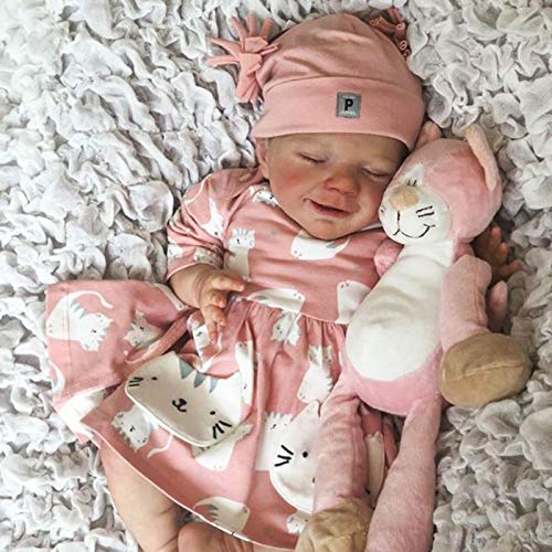 HUANLIAN 2 Materiales Reborn Doll Girls 50Cm Reborn Toddler Doll Cuerpo Completo Silicona/Tela Chica Durmiente con Falda Rosa,Cloth