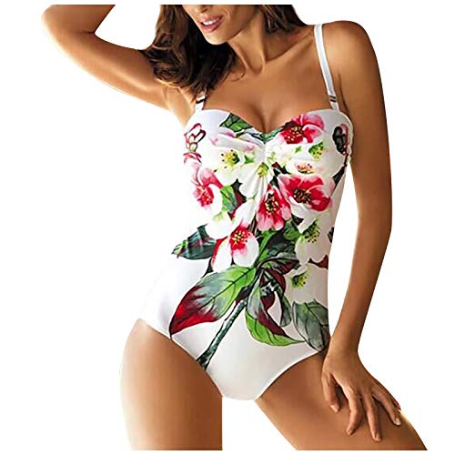 Huluob Traje de baño brasileño sin Espalda con Estampado Combinado para Mujer, Traje de baño con Estampado Floral, Traje de baño con Cuello Halter