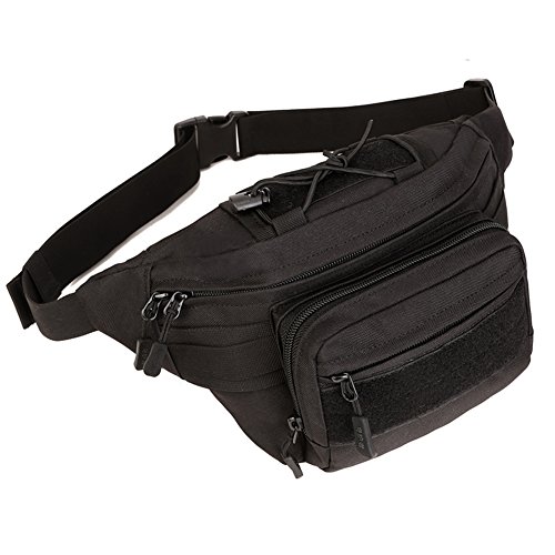 Huntvp Bolsa de Riñonera Mochila de Bandolera 2 Vías de Llevar Estilo Militar Táctical Bolsa de Múltiple Función Impermeable para Aire Libre Correr Senderismo Ciclismo Camping, Negro-M