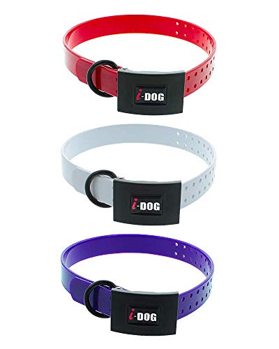 I-dog - Lote de 3 collares premium de 2,5 cm de largo x 65 cm de grosor 0,4 cm, hebilla, 3 colores (rojo, blanco, morado)