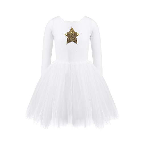 IEFIEL Ropa Conjuntos de Camiseta Manga Larga+Falda Tutú Lunares para Niñas Vestido Princesa de Cumpleaños con Bowknot Lentejuelas Vestido de Fiesta Navidad Carnaval Blanco C 6 años