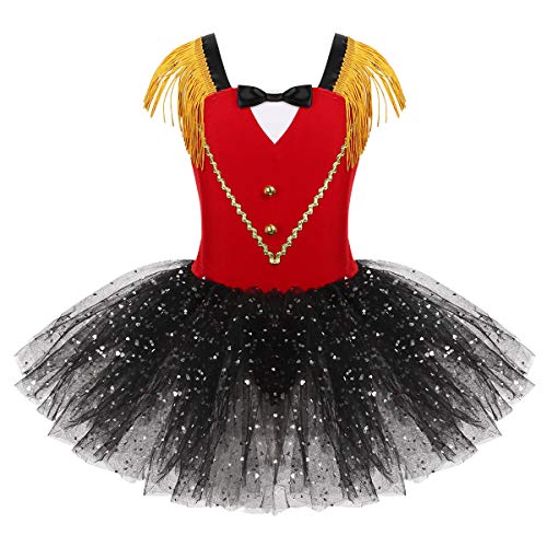 IEFIEL Vestido de Ballet Niña Maillot de Ballet con Tutú Hombros de Flescos Traje de Baile Disfraces de Circo Domadora Disfraz de Carnaval Halloween Rojo 6 Años