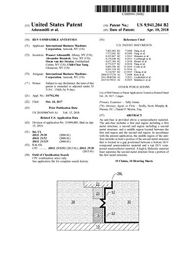 III-V compatible anti-fuses: United States Patent 9941204 (English Edition)