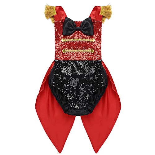 iiniim Mameluco Body con Cola Esmoquin Disfraz Domador Lentejuelas para Bebé Niña Niño Carnaval Disfraz de Circo Adorable Rojo Negro&Rojo 3 años