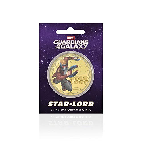 IMPACTO COLECCIONABLES Marvel Guardianes de la Galaxia - Star-Lord - Moneda / Medalla Conmemorativa acuñada con baño en Oro 24 Quilates y Coloreada a 4 Colores - 44mm