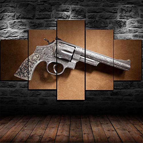 Impresión HD Pintura 5 Piezas Cuadro En Lienzo,150X100Cm Cuadros Modernos Salón Decoracion De Pared Canvas Prints Wall Art Modular Poster Mural Decorativo 44 Magnum Revolver Gun Pistole Regalo