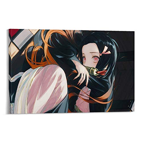 Impresión sobre lienzo para pared, diseño de anime demonios slayer manga Póster Hug Nezuko Kamado Paisaje impresiones sobre lienzo para decoración del hogar 50 x 75 cm