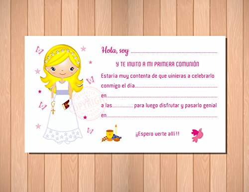 Invitaciones de Primera Comunión Niña Rubia - Muy Bonitas - Para que Sus Amiguitos ¡Alucinen! (12 unidades)