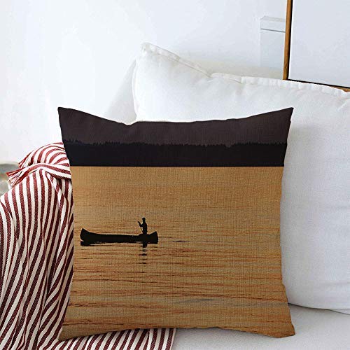 jingqi Funda De Almohada Cama,Sofá Decorativo,Funda De Almohada Cuadrada,Asombro Persona Sentada En Canoa India Grande Remando A Través De Aguas Tranquilas Al Atardecer Varios