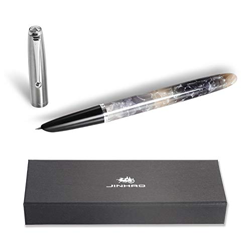 Jinhao 51A Pluma estilográfica acrílica celuloide, punta fina de iridio con convertidor de recambio, bolígrafos ejecutivos para firma comercial y colección Set de regalo (cristal gris)