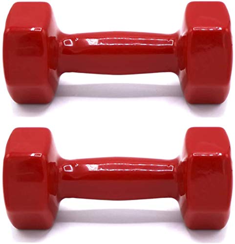 Juego de Mancuernas Pack de 2 Antideslizantes 1KG 1,5KG 2KG 3KG 4KG 5KG 6KG | Mancuernas Vinilo Fitness | Mancuernas Gimnasio en casa | Ejercicio Fitness (Rojo, 2X 1KILO)