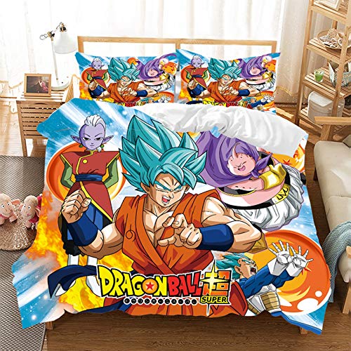 Juego de ropa de cama, funda de edredón y funda de almohada, diseño de Dragon Ball, 3D, con cremallera, 100% microfibra, para niños, toda la temporada (H,200 x 200 cm)