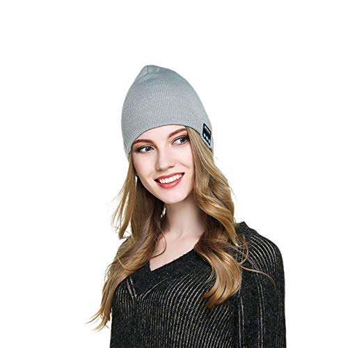 KAIWM Gorro de Música Bluetooth Inalámbrico, Deportes de Invierno Al Aire Libre, Gorro Bluetooth de Punto Cálido, Gorro de Auricular Inalámbrico Compatible Inteligente con Carga USB,Gris,22CM