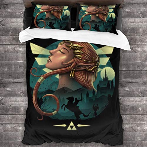 KUKHKU Twilight Princess Retro Legend Of Zelda Juego de cama de 3 piezas, funda de edredón de 86 x 70 pulgadas, decorativa de 3 piezas con 2 fundas de almohada