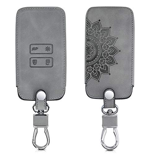 kwmobile Funda Compatible con Renault Llave de Coche Smart Key de 4 Botones (Solo Keyless Go) - Case de Piel de Nobuck sintética para Mando de Coche - Sol Naciente Gris