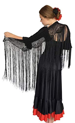 La Señorita Mantoncillo de Crochet negro Manton Flamenco Ganchillo para mujer