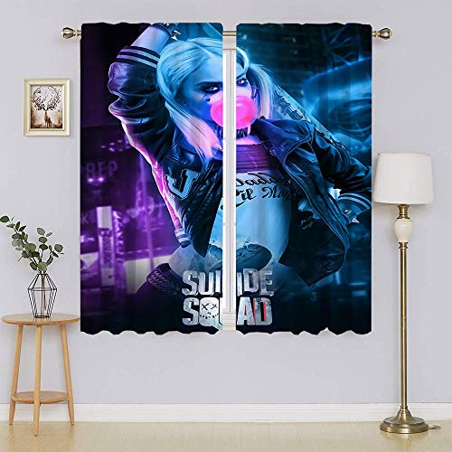 lacencn Harley Quinn Bath Challenge Bath BOMB DIY Screen Team - Cortinas térmicas con bloqueo de luz, cortina decorativa de bajo consumo para dormitorio (63 x 63 cm)