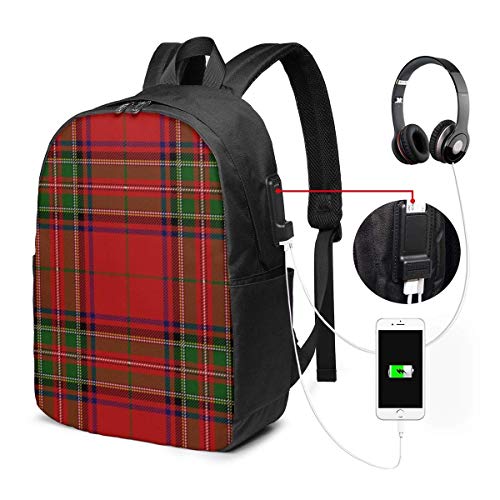 Lawenp Navidad Año Nuevo Decorativo Tartán Plaid Beauty Travel Laptop Mochila, Business Anti Theft Slim Durable con Puerto de Carga USB, College School Computer Mochila Bookbag Casual Senderismo Day