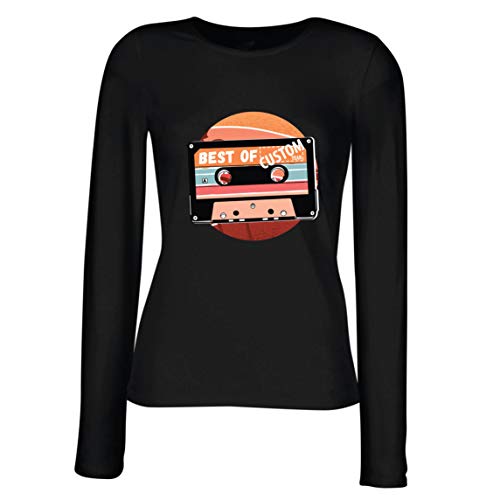 lepni.me Camisetas de Manga Larga para Mujer Cassette Antiguo Lo Mejor del año 80, 90, 70 (X-Large Negro Multicolor)