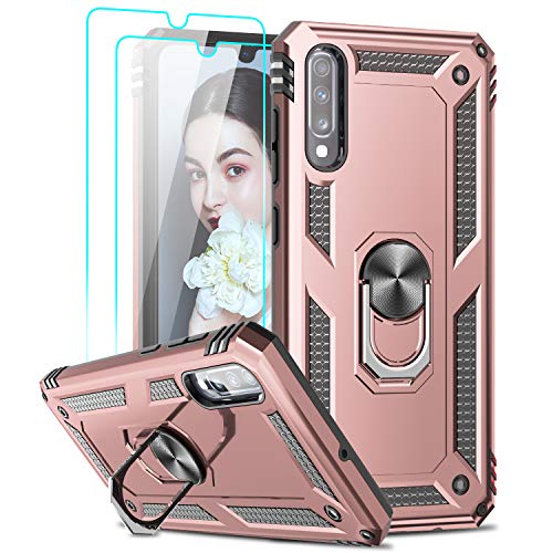 LeYi Funda Samsung Galaxy A70 / A70s Armor Carcasa con 360 Anillo iman Soporte Hard PC y Silicona TPU Bumper antigolpes Fundas Carcasas Case para movil A70 con HD Protector de Pantalla,Oro Rosa