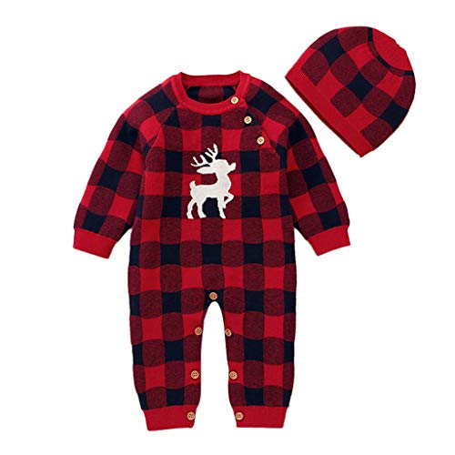 LHWY Disfraz Navidad Mameluco Invierno Mono para Niños Niñas Bebé Infantíl Transpirable Durmiendo Cómodo Manga Larga Pijama Peleles Peto 0-2 años (Rojo 70)