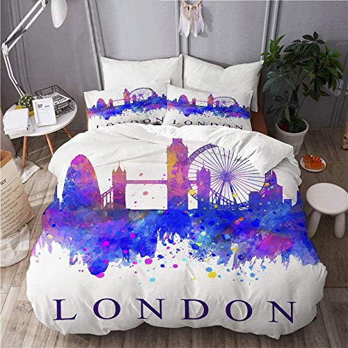 Linyuan Juego De Cama De Microfibra,3D Juego de Funda Nórdica de Estampado Funda de Almohad, Horizonte,Super King 260x220cm