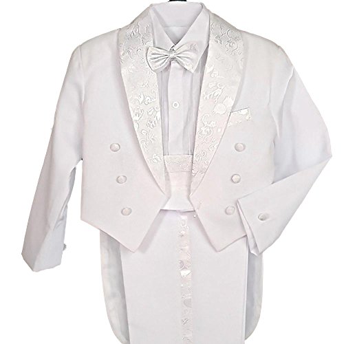 Lito Angels - Traje de esmoquin para niño (5 piezas, formal) Blanco Color blanco (con soporte). 2 años