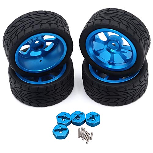 LNIMI Llanta de Metal + NeumáTicos de Goma con Adaptador Hexagonal de Cubo de Rueda de 12 Mm para Wltoys144001 1/14 Coche RC Piezas de ActualizacióN, Azul