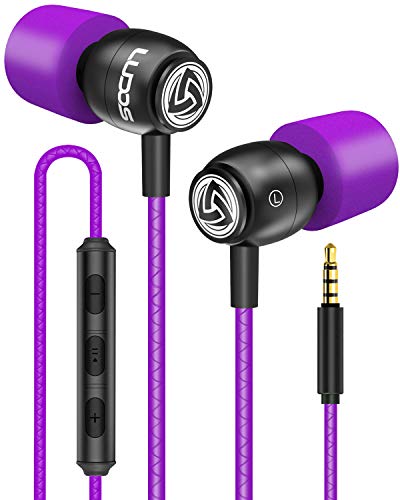 LUDOS Clamor Auriculares con Micrófono y Cable, Cascos Espuma de Memoria, Cable Reforzado, Graves y Control de Volumen Earphones para Mi, Xiaomi, iPhone, Samsung, Huawei, Ordenador, Portátil, PC