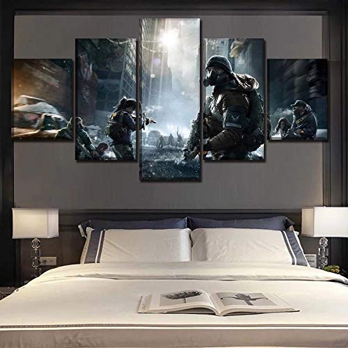 LVLJ 5 Piezas Cuadros En Lienzos Juego Tom Clancy'S The Division Cuadros Modernos Impresión De Imagen Artística Decorativo para Salón O Dormitorio Regalo De Navidad-150 * 80cm