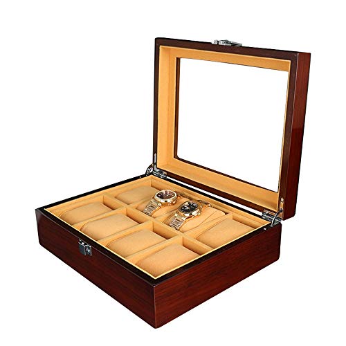 Lwieui Caja de Reloj 8 Ranuras de Relojes Unisex Joyas Caja de Almacenamiento Pintado Superficie de la Pantalla Cubierta de la Caja de Vidrio Organizador Unión Superior Reloj Caja de Almacenamiento