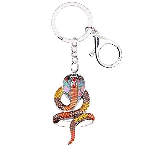 LZHLMCL Llaveros Para Niñas Aleación De Esmalte Cobra Serpiente Llaveros Anillo Regalo Mujer Niña Bolso Encantos Llavero Coche Llavero Animal Joyería Marrón