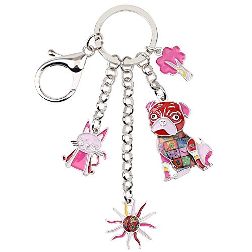 LZHLMCL Llaveros Para Niñas Llavero De Perro De Repollo De Gato De Metal Esmaltado Llaveros Anillos Para Mujeres Niñas Regalos Bolsa De Joyería Encantos De Coche Rojo