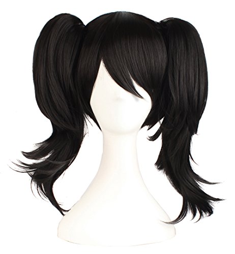 MapofBeauty 22 Pulgada /55cm Una Peluca Corta y Dos Accesorios Para El Cabello Cola de Caballo Cosplay Pelucas (Negro)