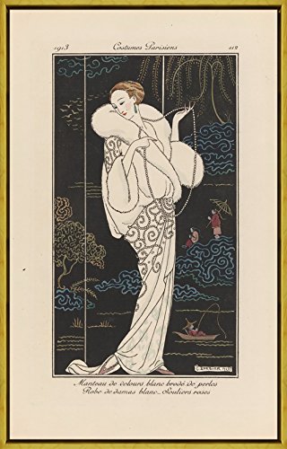 Marco George Barbier Giclee Lienzo Impresión Pintura Póster Reproducción Print(Abrigo de Terciopelo Blanco Bordado con Perlas)