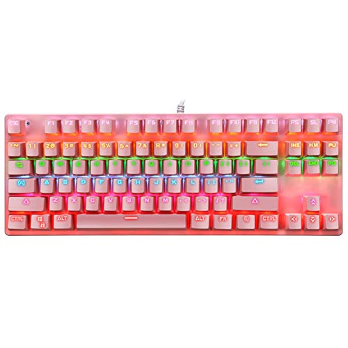 Margot74 Teclado mecánico, 87 teclas Full Anti-Ghosting Gaming Teclado Colorido Retroiluminado USB Cable Teclado mecánico para jugadores y mecanógrafos (rosa)