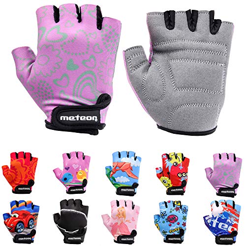 meteor Guantes de Ciclismo niñas y niños - Guantes Bicicleta para Infantil MTB BMX Carretera Montaña sin Dedos - con una Almohadilla de Gel (S ~ 6,5-7cm, Flower)