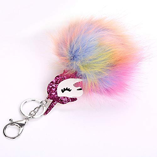 MIAOGOU Muñecas Unicornio Juguete 4 Unids/Lote Fluffy Unicornio Pompom Faux Rabbit Fur Key Bag Chain Bolsa Anillo Mejores Regalos para Niñas Unicornio Juguete