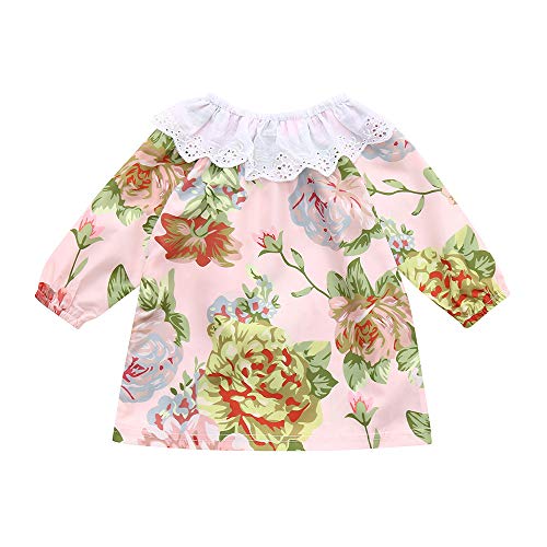 Mitlfuny Invierno Primavera Niñas Princesa Flores Vestido de Manga Larga Estampado Encaje Collar de Muñeca Bautizo Boda Fiesta Boda Faldas para Niños Bebé de Ropa Recien Nacido 6~24 Meses