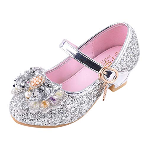 Mitlfuny Zapatos de Baile de Tango Latino para Niños Bailarina Vestir Fiesta Arco Princesa Sandalias Rhinestone Lentejuelas Zapatitos de Tacón Bebé Niña Primavera Verano Zapatillas Niñas 3-14 Años