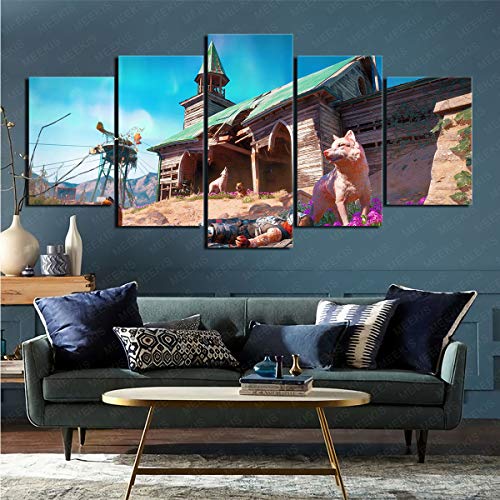 mmkow Imagen Impresa en 5 Piezas de Videojuego Far Cry New Dawn Imagen Foto Hogar Hogar Decoración Moderna 50x100cm (Marco)