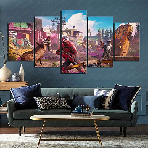 mmkow Impresión en Lienzo 5 Piezas Videojuego Far Cry New Dawn Art Decoration 50x100cm (Marco)