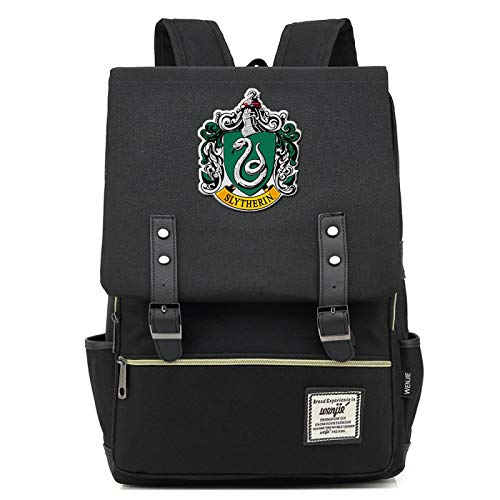 MMZ Mochila Escolar Informal Mochila Slytherin para niños y niñas Mochila de Harry Potter para Hombres y Mujeres Mediana Negra