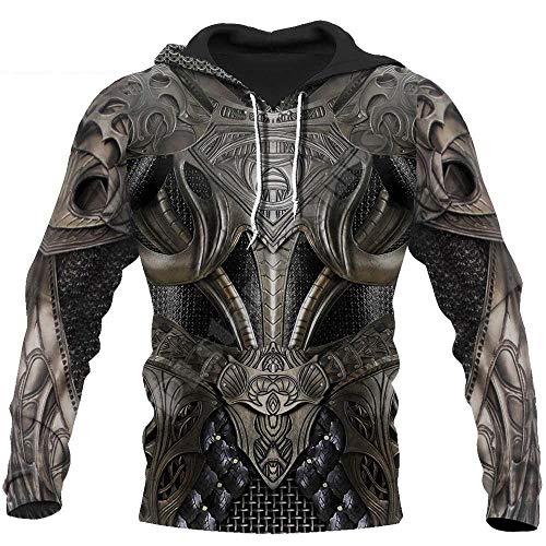 MNZJGAL 3D Impreso Knight Armor Hombres Sudadera con Capucha Caballeros Templarios Harajuku Chaqueta De Moda PulóVer Unisex Cosplay Sudaderas con Capucha-B011_M