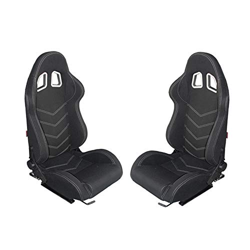 MODAUTO Asiento Deportivo Coche, Semibaquet Ajustable, de Tela, con Ríeles incluidos, Conductor y Pasajero, Universal para Coche y Simulador de Conducción, Modelo N181LR, Negro y Costura Blanca