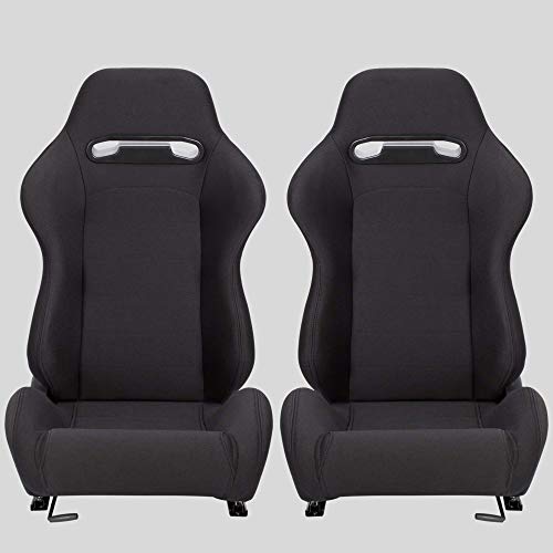 MODAUTO Asiento Deportivo Coche, Semibaquet Deportivo Ajustable, de Tela, con Ríeles Incluidos, Conductor y Pasajero, Universal para Coche y Simulador de Conducción, Modelo N101BKLR, Tela Negra