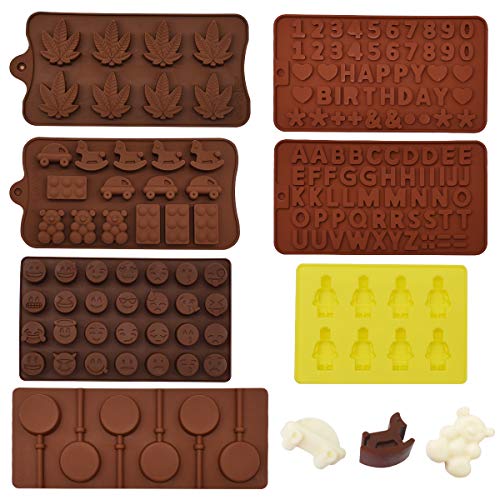 Molde de Hornear de Silicona para Tarta Chocolate Caramelo, JEANGO Molde de 79 Formas Diferentes Utilizado para Niños Bricolaje Gelatina Pudín Postre Cubito de Hielo Jabón(7 PCS, 170 cavidades)