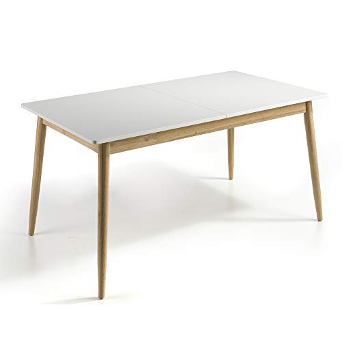 MOMMA HOME - Mesa de Comedor Extensible - Modelo Lucas - Color Blanco/Roble - Material MDF/Roble - Medidas 160-210x90x76 cm